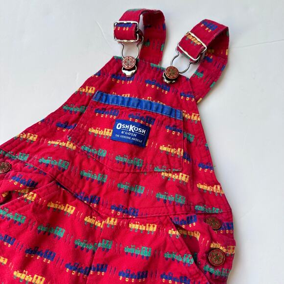 Vintage Oshkosh Red Train Print Overalls - 18 Months - Picture 3 of 10